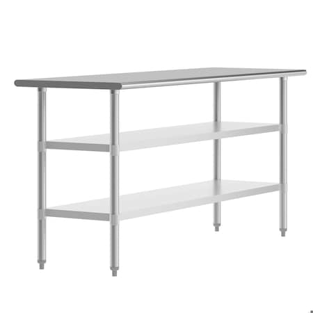 Flash Furniture Reese 24x72 Portable Work Table, Stainless Steel Top Shelf and 2 Adjstbl Glvnzd Steel Undershelves NH-WT-GU-2472-GG