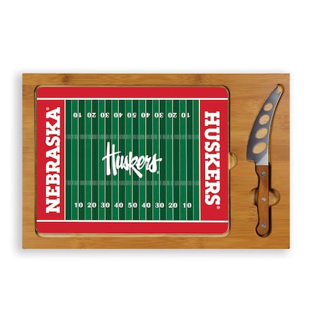 Picnic Time Family Of Brands NCAA Nebraska Cornhuskers Football Field Icon Glass Top Cutting Board & Knife Set 910-00-505-404-0