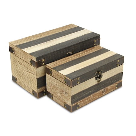 Homeroots Set of Two Brown And Black Solid Wood Box With Lid, 2PK 489348
