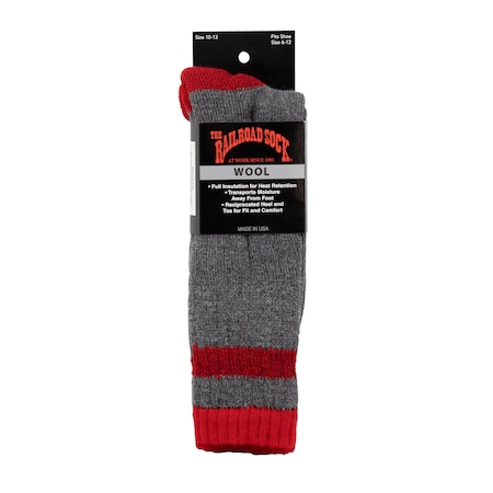 Railroad Sock Mens Boot Socks, 4 Pair0% Wool, 4 Pair0% Polypropylene, 12% Acrylic, 8% Nylon, Grey/Red, 6-12 M 2962 RD