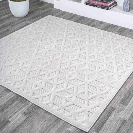 Jonathan Y Talaia Neutral Geometric Ivory 5 ft Square Indoor/Outdoor Area Rug IBZ102D-5SQ
