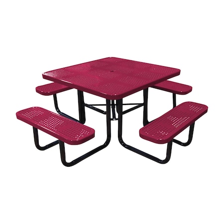 Leisure Craft 46" Square Picnic Table, Perforated Metal, Portable, Burgundy T46SQP-PERF-BURGUNDY