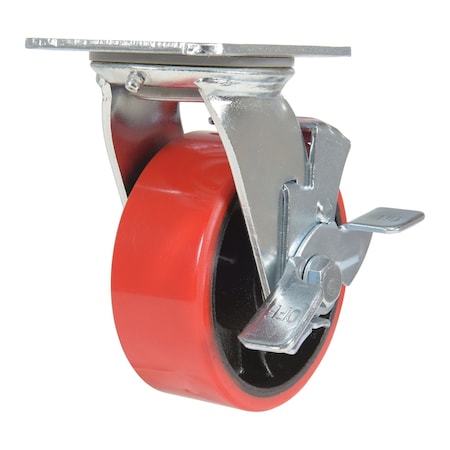 Vestil Polyurethane Swivel With Brake Caster 5 In. Diameter x 2 In. Width 990 Lb. Capacity Red/Black CST-VE-5X2PU-SWB