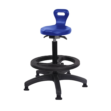 Blue Ridge Ergonomics Polyurethane Serpent Sit-Stand with Black Foot Ring in Blue Polyurethane PSPHBST-RG-BF-RG-BLU