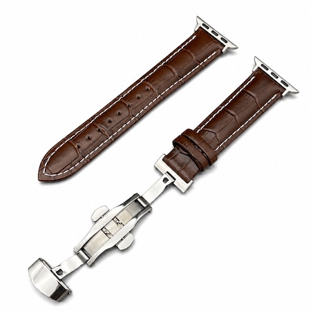 Elegani Alligator-Embossed Leather Band Compatible with Apple Watch 38mm, Brown/White, Rose Gold Buckle LAD-BRNWHT-RGD-38