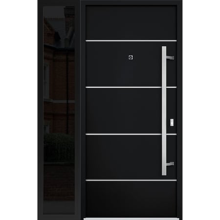 Vdomdoors Steel Door Deux 6083 Black Enamel Sidelight Exterior Window Sidelite Stainless Inserts Entry Door P DEUX6083EXD-BLK-W36+12 x H80-LH-I