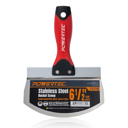Powertec 6-1/2in Stainless Steel Bucket Scoop, Drywall Tapping Repair Tool, 1 PK (72179) 72179