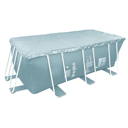 Pool Central 12.6 in. Durable Apertured Rectangular Gray Pool Cover with Rope Ties 32588590