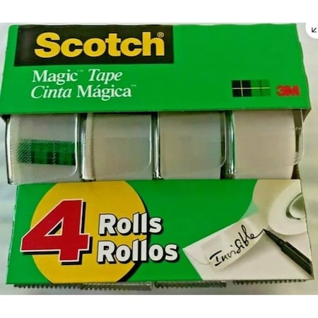 Scotch Magic Transparent Tape, 300 in L, 3/4 in W, Plastic Backing, 4PK 3105