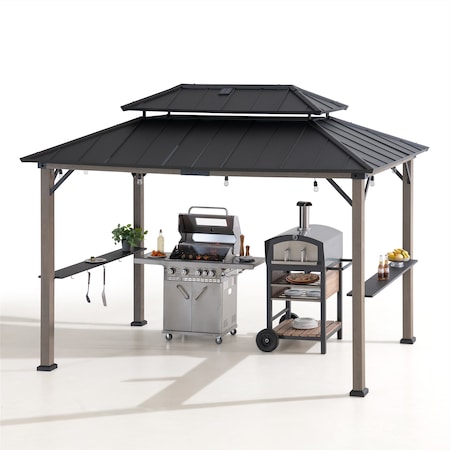 Sunjoy 8ft. x 12ft. Churchill Cedar Framed Grill Gazebo with  DC Solar Power A104003811