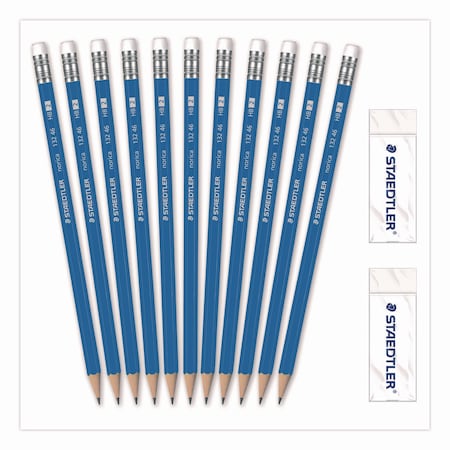 Staedtler Pre-Sharpened Wooden Pencils with 20 Block Erasers, HB #2 Black Lead, Blue Barrel, 250PK 13246C250