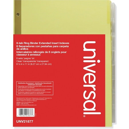 Universal One Extended Insert Indexes, Eight Clear Tabs, Letter, Buff, 6 Sets/Box UNV21877***