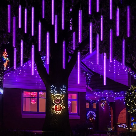 Elegani 8-Tube Snowfall Lights - 50cm Purple LED Meteor Shower Lights, Indoor/Outdoor, Waterproof, Plug-In PH-8Tubes-PPL