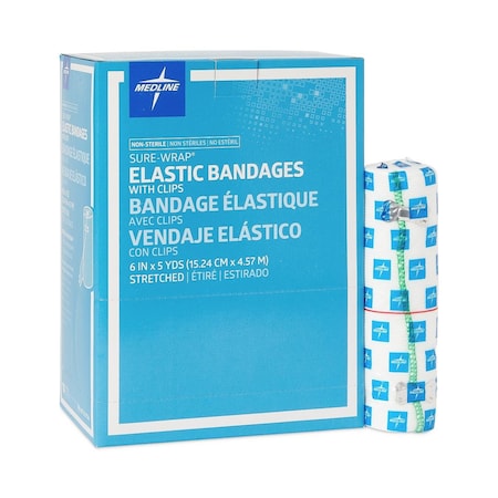 Medline Sure-Wrap White Elastic Bandage, 6in x 5 yd. (10.2 cm x 4.6 m), 50PK MDS057006