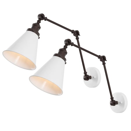 Jonathan Y Rover 7" Classic Industrial Metal Adjustable Arm LED Wall Sconce, White/Oil Rubbed Bronze, 2PK JYL7462C-SET2
