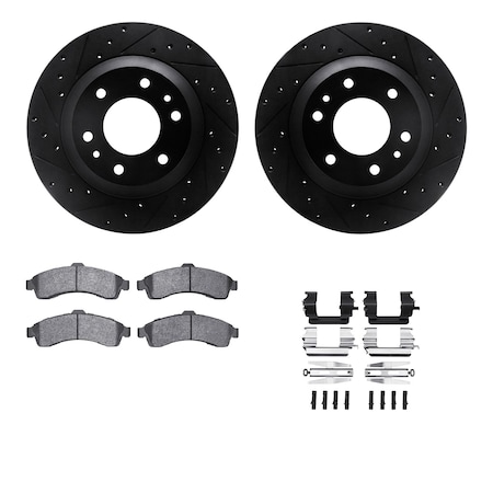 Dynamic Friction Co DFC Brake Rotor - Dimpled & Slotted - Black w/5000 Brake Pads & HW Kit 8512-48046
