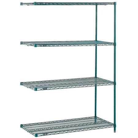 Global Industrial Nexel 4 Shelf, Poly-Green Wire Shelving Unit, Add On, 60"W x 12"D x 54"H B3150075