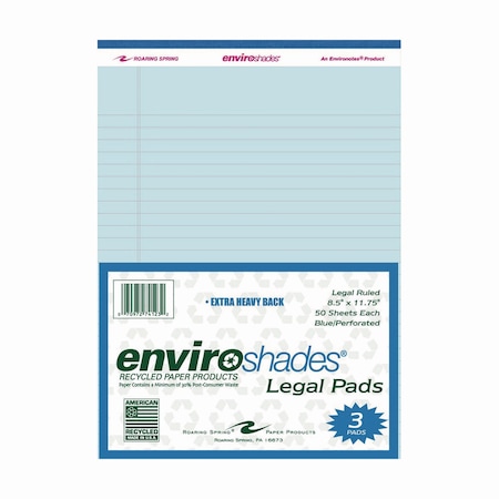 Roaring Spring Enviroshades Legal Notepads, 50 Blue 8.5 x 11 Sheets, 3PK 74123