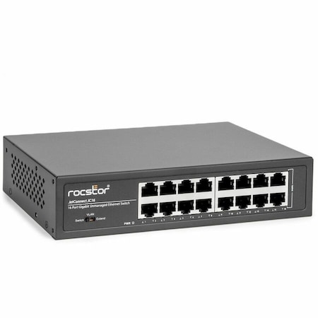 Rocstor JETCONNECT JC16 16-PORT GIGABIT DESKTOP / RACKMOUNT UNMANAGED NETWORK SWITCH, 16 Y10S003-B1
