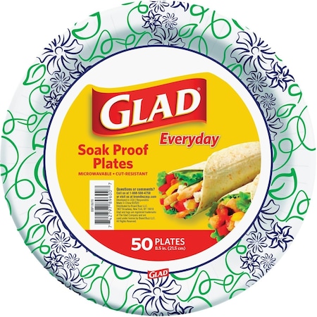 Glad Everyday 8.5'' Whimsical Floral Round Paper Plates, 50-Count BBP15070