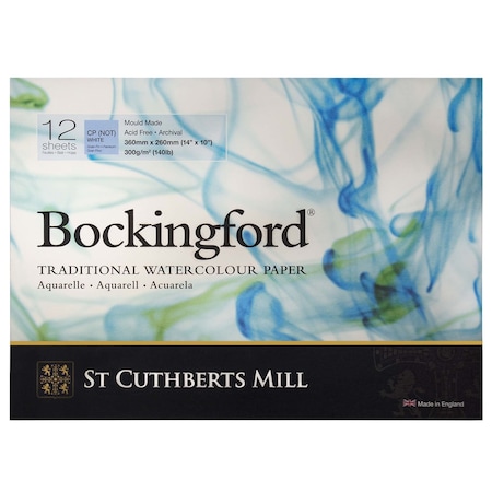 St Cuthberts Bockingford Watercolor Pad, Cold Pressed, Glue Binding, 140lb/300gsm, 12 Sheet, 10x14 inch T47130001011D