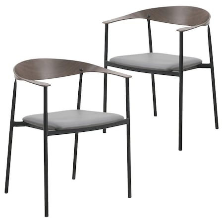 Leisuremod Kora Modern Leather Dining Arm Chair with Iron Legs in Charcoal, 2PK KCWN-21CHR2