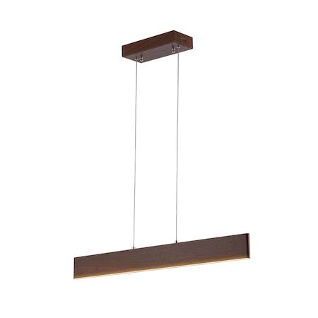 Jonathan Y Draper 32" Adjustable Integrated LED Metal Linear Pendant, Dark Brown Wood Finish JYL7018D