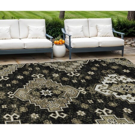 Homeroots 8' X 10' Black Ivory And Taupe Medallion Washable Indoor Outdoor Area Rug 588993