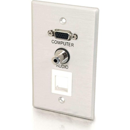 C2G SINGLE GANG HD15 + 3.5MM + 1 KEYSTONE WALL PLATE - BRUSHED ALUMINUM 40572