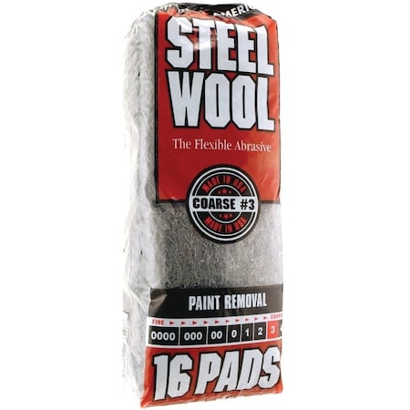 Homax Steel Wool, No 3 Grit, Coarse, Gray 106606-06