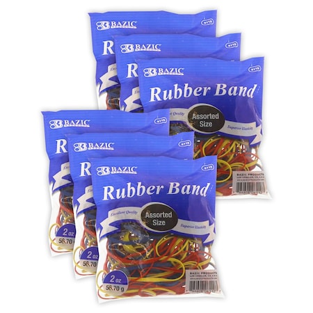 Bazic Products Rubber Bands, Assorted Sizes & Colors, 2oz./56.70g Per Pack, 6PK 6110