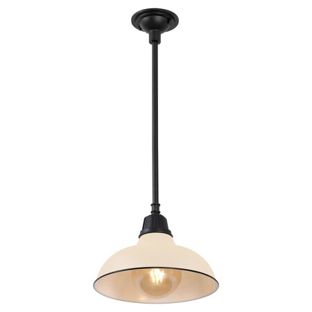 Jonathan Y Jasper 12.25" 1-Light Farmhouse Industrial Indoor/Outdoor Iron LED Pendant, Matte Almond JYL7611J