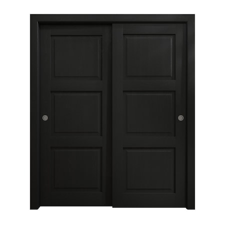 Sartodoors Sliding Closet Bypass Doors 84 x 84 inches, Ego 5010 Painted Black Oak, Rails Hardware Set, Wood EGO5010DBD-CHK-8484