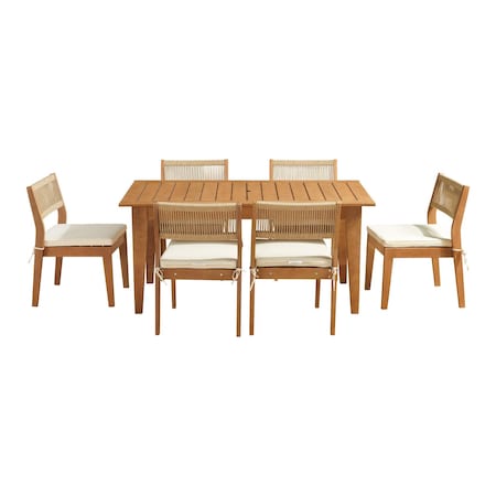 Alaterre Furniture Barton 7-Piece Patio Dining Set, Weather-Resistant Outdoor Dining Table, 6 Stackable Patio Chairs 80-OUTD-WD-DIN-SET2