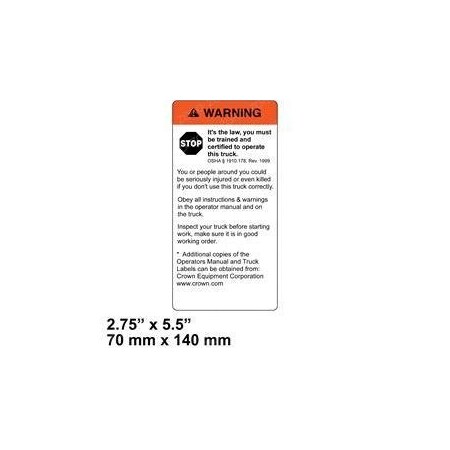 Crown REPLACEMENT WARNING MOVING VEHICLE 68190