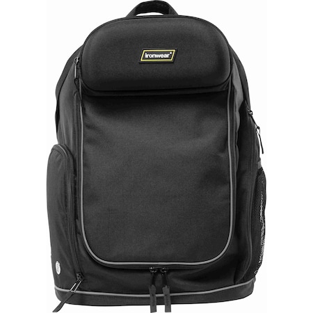 Ironwear Hi Vis Reflective Padded Backpack w/ Helmet Carrier, Bottle Holder and 3 Utility Pockets, Black 1905-B