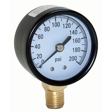 Water Source -RM Pressure Gauge, 1/4 in Connection, Steel Gauge Case, 0 to 200 psi, Bottom Connection M2002-4L