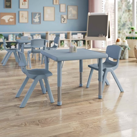 Flash Furniture 3 PC Plastic Activity Table and 4 Chairs Set, 10.5 in Seat Height-Dusty Blue YU-YCX-0023-2-SQR-TBL-DSTYBL-R-GG