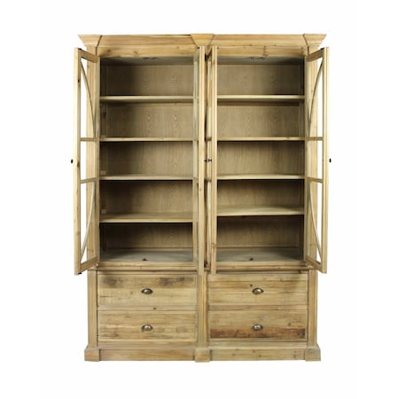 Homeroots 66in Natural Solid Wood Frame China Cabinet With Four Drawers 488871