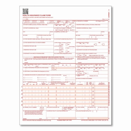 Complyright CMS-1500 Health Insurance Claim Form, One-Part No Copies, 8.5 x 11, 250PK CMS12LC250