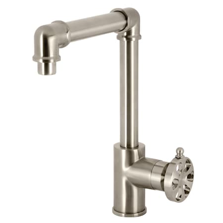 Kingston Brass One-Handle Single-Hole Bathroom Faucet with Push Pop-Up Drain, Brushed Nickel KS144RXBN