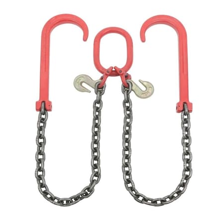 Mytee Products Grade 80 V Bridle Chain, Tow Recovery G80 3/8in x 3ft Chain 7100# Lbs, Two 15in J-Hook, Cradle Grab Hook CH383V-15J-PLGH-G80
