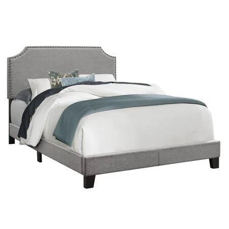 Homeroots Gray Solid and Manufactured Wood Full Upholstered Faux Leather Bed Frame 333294