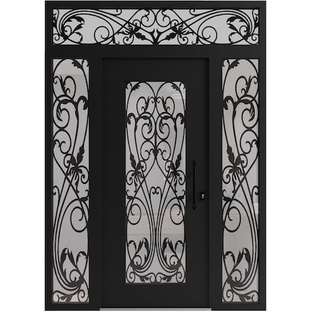 Vdomdoors Aluminum Door Iron 1601 Black Entry Steel Metal Classic Painted 64 x 96 (16+36+16 x 80+16)-Left Ins IRON1601EXD-BLK-W16+36+16xH80+16-LH-I