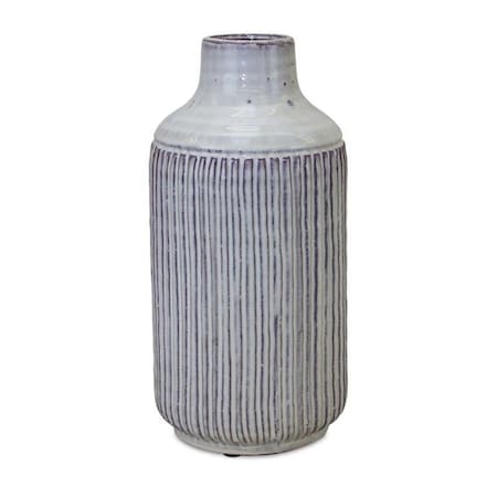 Homeroots 12" Gray And Brown Ribbed Terracotta Cylinder Table Vase 516224