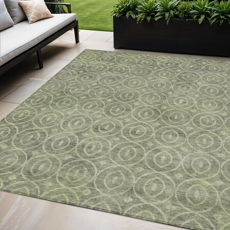 Homeroots 5' X 8' Artichoke Green Geometric Washable Indoor Outdoor Area Rug 607465