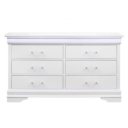 Homeroots 59" White Solid Wood Six Drawer Double Dresser with LED 482391