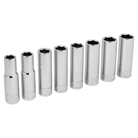 Performance Tool 8 pc. 1/2 in. Dr. Metric Deep Socket Set, 6 Point, Chrome Vanadium, Storage W32400