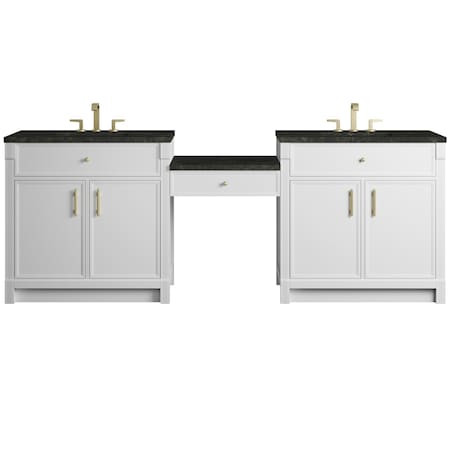 James Martin Vanities Bellshire 96" Dual Vanity Set with 24" Make-Up Counter, Bright White w/3 cm Phantome Eclos Top 660-VMC96-BW-3PHT