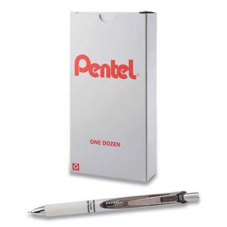 Pentel EnerGel Pearl Gel Pen, Retractable, Medium 0.7 mm, Black Ink, White/Black Barrel, PK12, 12PK BLN77PW-A